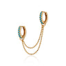 Gold Turquoise Double Huggie Earring with Twin Chain Connector