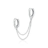 Silver Huggie Earrings with Twin Chain Connector