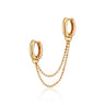 Gold Huggie Earrings with Twin Chain Connector