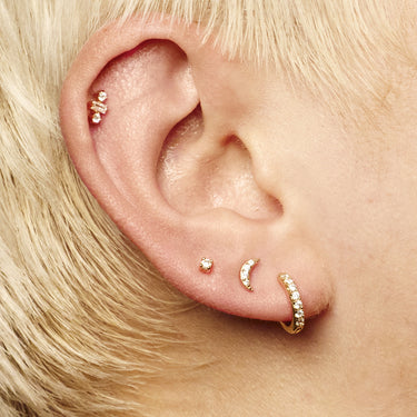 Baguette Gold Flat Back Labret Stud Earring in Cartilage Piercing