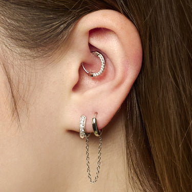 Silver Sparkling Daith Hoop Single Earring
