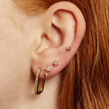 Diamond Drop Gold Labret Stud Earring in Second Ear Lobe Piercing