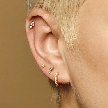 Clear Stone Gold Labret Stud Earring in Third Ear Lobe Piercing