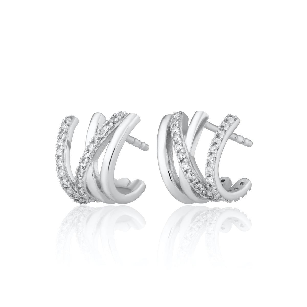 Crossed Illusion Hoop Stud Earrings