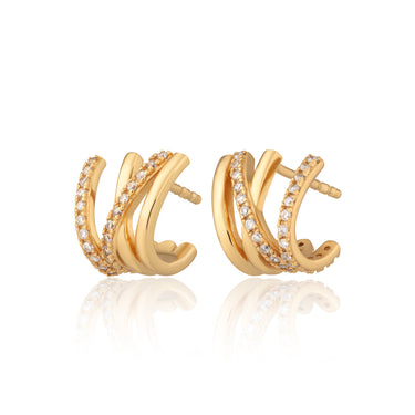 Crossed Illusion Hoop Stud Earrings