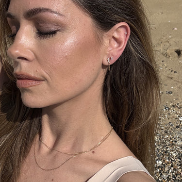 Pearl Earring Stacking Set in Earlobe and Helix Piercing