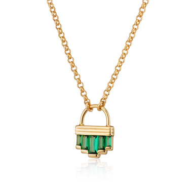 Gold Emerald Green Art Deco Pendant Necklace