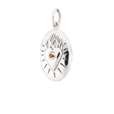 Silver Flaming Heart Locket Charm