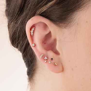 Teardrop Gold Flat Back Earring in Earlobe