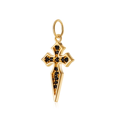Gold Cross Charm with Black Nano Stones