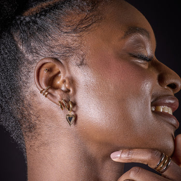 Black and Gold Heart Charm Hoop Earrings | Gothic Heart Hoops