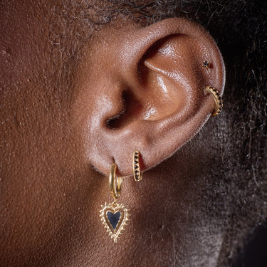 Black and Gold Heart Charm Hoop Earrings | Gothic Heart Hoops