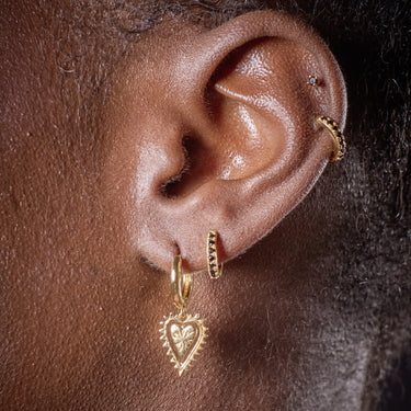 Black and Gold Heart Charm Hoop Earrings | Gothic Heart Hoops Reverse Side