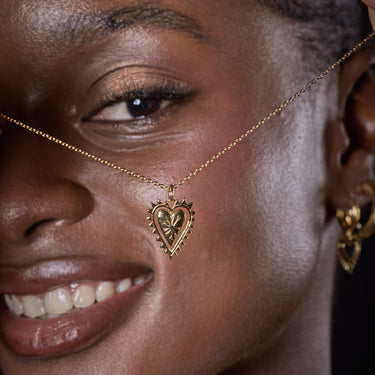 Gold Heart Charm with Black Enamel Reverse Side on Chain