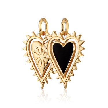 Gold Heart Charm with Black Enamel Front and Back View