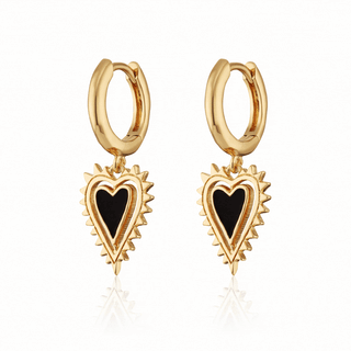 Black and Gold Heart Charm Hoop Earrings | Gothic Heart Hoops