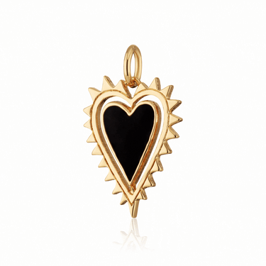 Gold Heart Charm with Black Enamel 