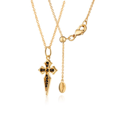 Gold Cross Pendant Necklace with Black Nano Stones & Adjustable Slider Clasp