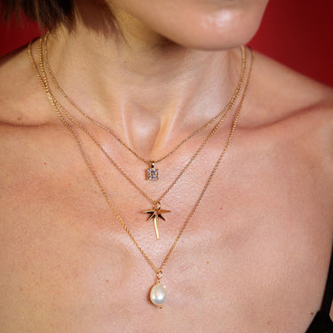 Gold Angel Star Necklace with Peal and Diamond Necklace