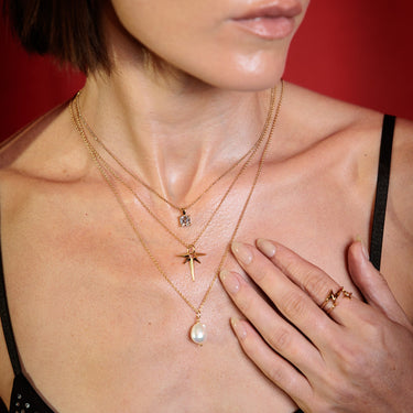 Gold Baroque Pearl Necklace with Angel Star Necklace and Diamond Necklace