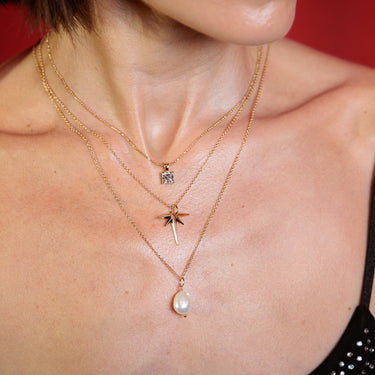 Gold Baroque Pearl Necklace with Angel Star Necklace and Diamond Necklace