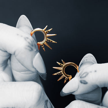 Gold Black Sun Spike Hoop Earrings | Spiked Hoop Earrings