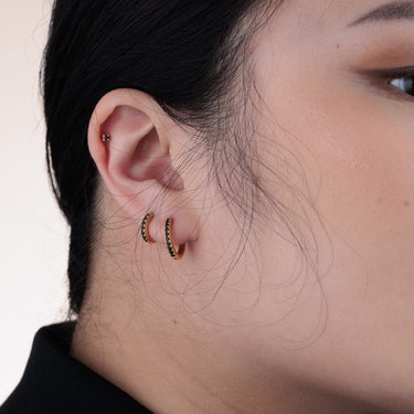 Hoop & Flat Back Earring Stacking Set in Gold with Black Stones