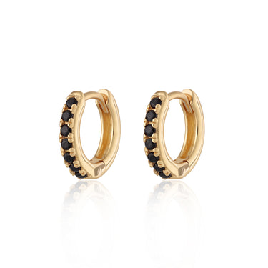 Gold Huggie Hoop Earrings with Black Stones