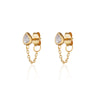 Gold Chained Teardrop Stud Earrings with Clear Stone