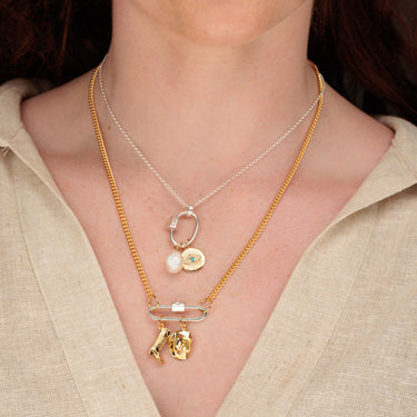 Gold and Silver Charm Collector Necklaces with Gold Charms