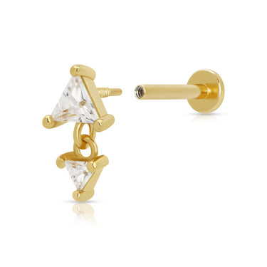 Diamond Drop Gold Flat back Labret Stud Earring Open