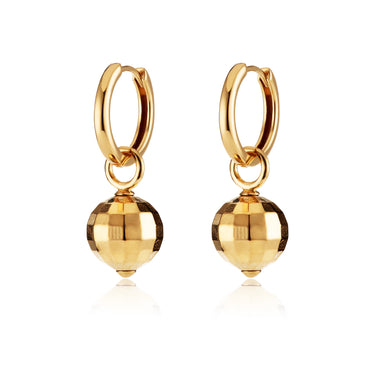 Pair of Gold Disco Ball Charm Hoop Earrings