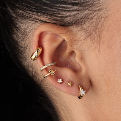 Faceted Star Gold Labret Flat Back Stud Earring in Upper Ear Lobe