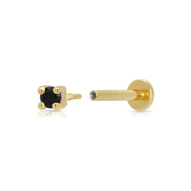Gold Black Stone Flatback Labret Stud Earring Open