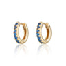 Gold Huggie Earrings with Blue Stones