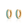 Gold Huggie Hoop Earrings with Turquoise Stones