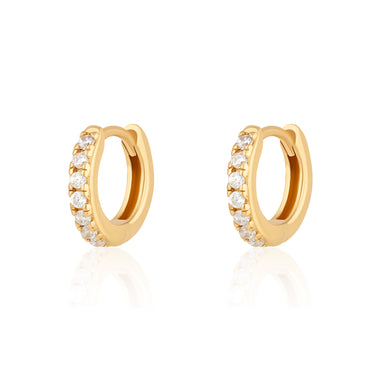 Gold Huggie Hoop Earrings with Clear Stones