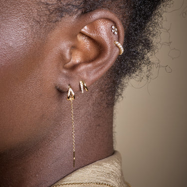 Gold Illusion Threader Earrings | Teardrop Threader Earrings in Ear Lobe Piercing