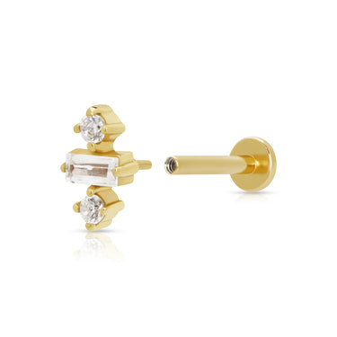 Baguette Gold Flat Back Labret Stud Earring Open