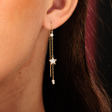 Gold Pearl and Star Mismatched Threader Earrings