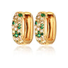 Gold Chunky Small Hoop Earrings with a mix of Clear and Green Stones