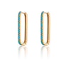 Gold Oval Hoop Earrings with Turquoise Stones