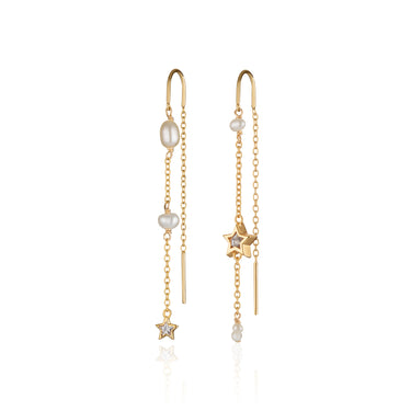 Gold Pearl and Star Mismatched Threader Earrings