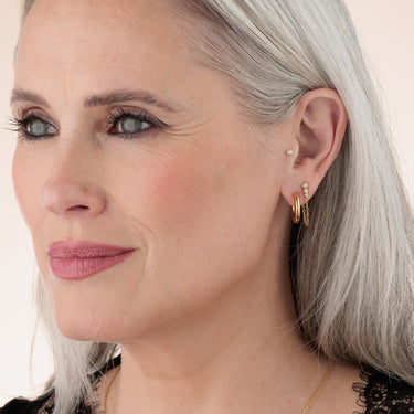 Gold Pearl Single Flat Back Labret Stud Earring in Tragus Piercing 