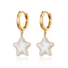 Gold Pearl Star Charm Hoop Earrings