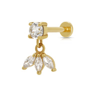 Gold Princess Flat Back Labret Stud Earring with Clear Stones