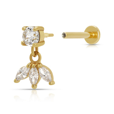Gold Princess Flat Back Labret Stud Earring Showing the Open Clasp