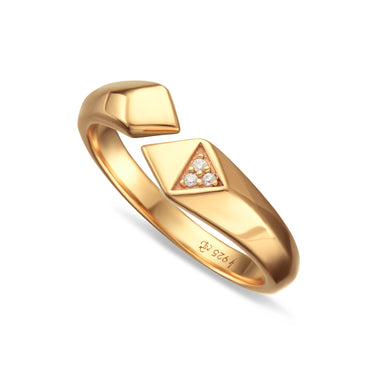 Gold Rebel Open Ring | Gold Geometric Ring with Clear Stones