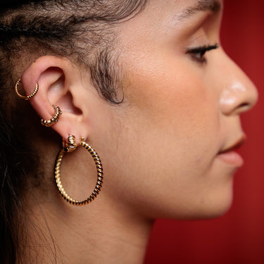 Gold Large Twist Hoop Earrings with Scrunchie Ear Cuff, Huggies and Twist Large Huggie Earrings