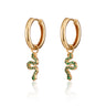 Gold Emerald Green Snake Charm Hoop Earrings
